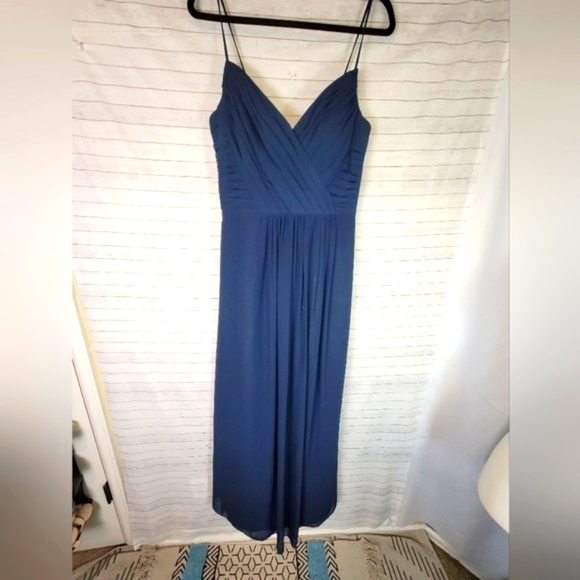BILL LEVKOFF NAVY BLUE CHIFFON MAXI DRESS, SZ 10 - Picture 1 of 10